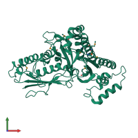 PDB entry 1fi4 coloured by chain, front view.