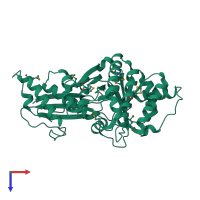 PDB entry 1fi4 coloured by chain, top view.