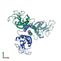 PDB entry 1fif coloured by chain, front view.