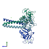 PDB entry 1fif coloured by chain, side view.