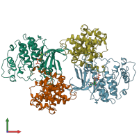 PDB entry 1fin coloured by chain, front view.