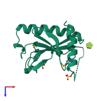 PDB entry 1fit coloured by chain, top view.