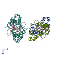 PDB entry 1fj0 coloured by chain, top view.