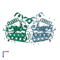 PDB entry 1fj2 coloured by chain, top view.