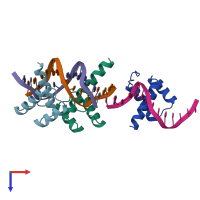 PDB entry 1fjl coloured by chain, top view.