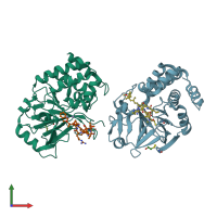 PDB entry 1fjm coloured by chain, front view.