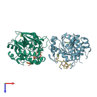 PDB entry 1fjm coloured by chain, top view.