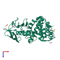 PDB entry 1fjo coloured by chain, top view.