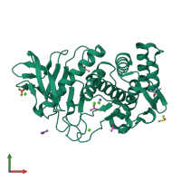 PDB entry 1fjq coloured by chain, front view.