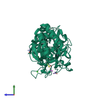 PDB entry 1fjq coloured by chain, side view.