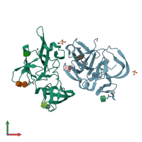 PDB entry 1fjr coloured by chain, front view.