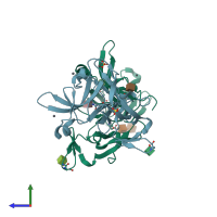 PDB entry 1fjr coloured by chain, side view.