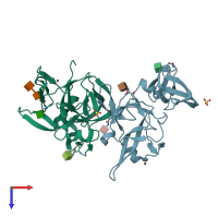 PDB entry 1fjr coloured by chain, top view.