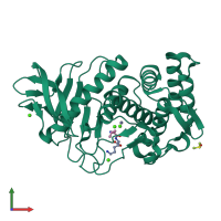 PDB entry 1fjt coloured by chain, front view.