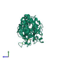 PDB entry 1fjt coloured by chain, side view.