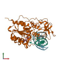 PDB entry 1fjx coloured by chain, front view.