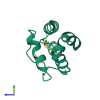 PDB entry 1fk1 coloured by chain, side view.
