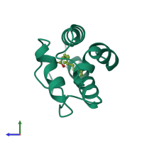 PDB entry 1fk3 coloured by chain, side view.