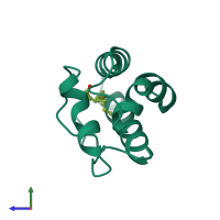 PDB entry 1fk6 coloured by chain, side view.