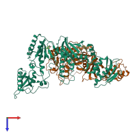 PDB entry 1fk9 coloured by chain, top view.