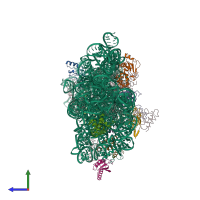 PDB entry 1fka coloured by chain, side view.