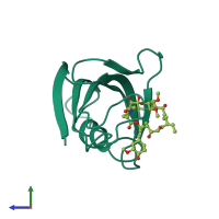 PDB entry 1fkd coloured by chain, side view.