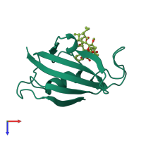 PDB entry 1fkj coloured by chain, top view.