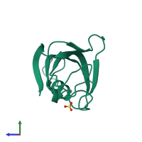 PDB entry 1fkk coloured by chain, side view.