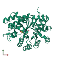 PDB entry 1fkx coloured by chain, front view.