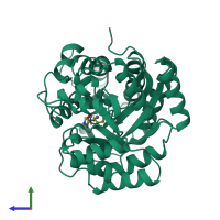 PDB entry 1fkx coloured by chain, side view.