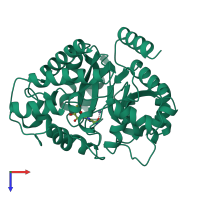 PDB entry 1fkx coloured by chain, top view.