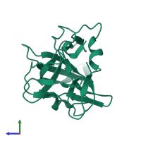 PDB entry 1fl0 coloured by chain, side view.