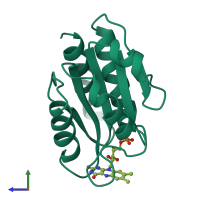 PDB entry 1fla coloured by chain, side view.