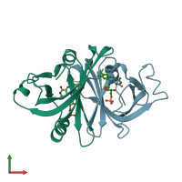 PDB entry 1flm coloured by chain, front view.