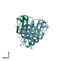 PDB entry 1flm coloured by chain, side view.