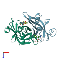 PDB entry 1flm coloured by chain, top view.