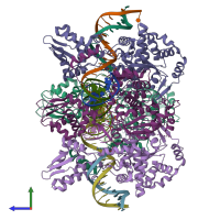 PDB entry 1flo coloured by chain, side view.