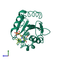 PDB entry 1flv coloured by chain, side view.