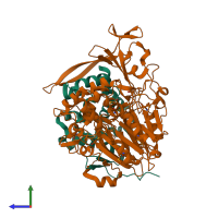 PDB entry 1fm2 coloured by chain, side view.