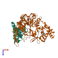 PDB entry 1fm2 coloured by chain, top view.