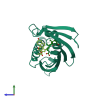 PDB entry 1fm4 coloured by chain, side view.