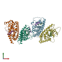 PDB entry 1fm6 coloured by chain, front view.
