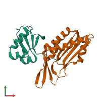 PDB entry 1fma coloured by chain, front view.