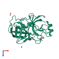 PDB entry 1fmg coloured by chain, top view.