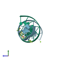 PDB entry 1fms coloured by chain, side view.