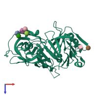 PDB entry 1fmu coloured by chain, top view.