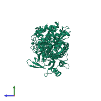 PDB entry 1fmv coloured by chain, side view.