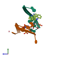 PDB entry 1fn1 coloured by chain, side view.