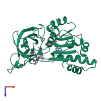 PDB entry 1fnd coloured by chain, top view.