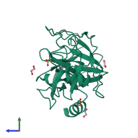 PDB entry 1fni coloured by chain, side view.